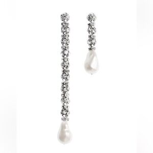 Magda Butrym H&M Asymmetrical Silver and White Pearl Earrings. NIB